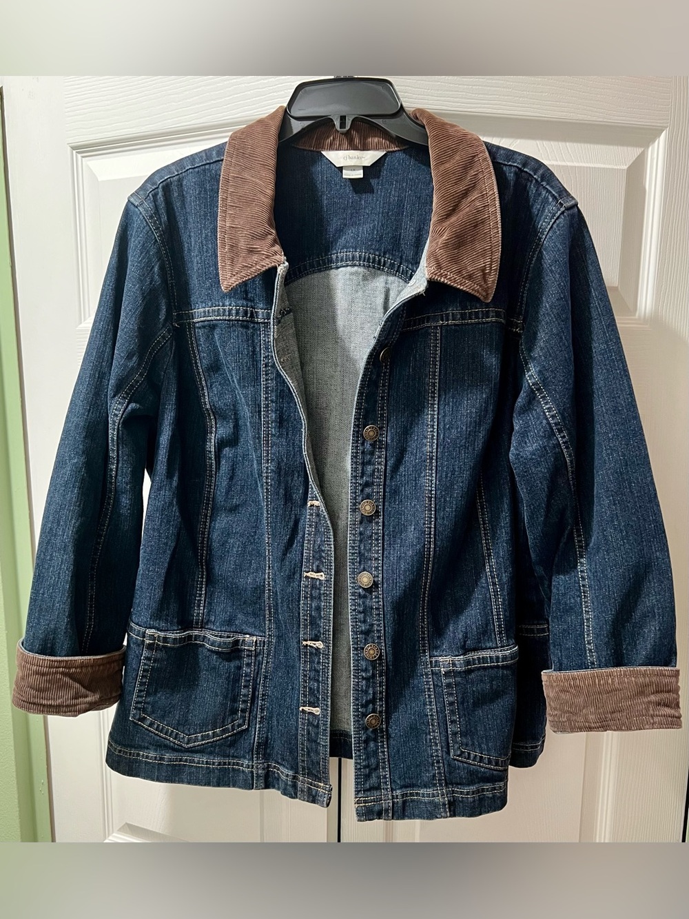 CJ Banks Dark Blue Denim Jacket with Brown Corduroy Trim